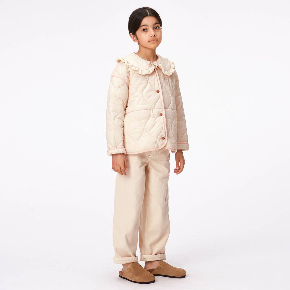 Molo-Girls Beige Frill Collar Jacket | Childrensalon Outlet