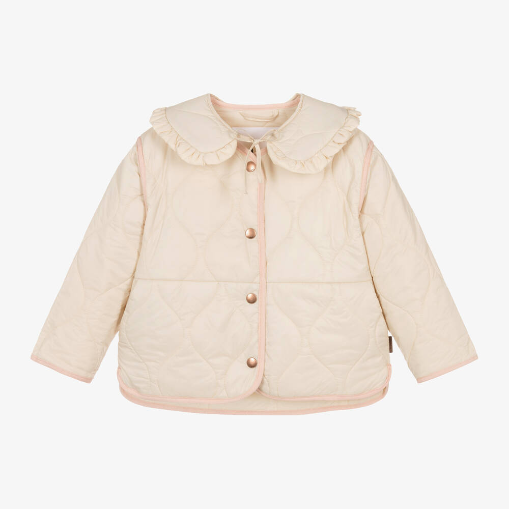Molo-Girls Beige Frill Collar Jacket | Childrensalon Outlet