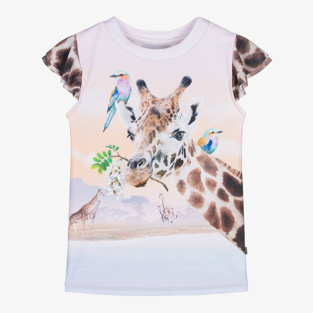 Molo - Girls Beige Giraffe Sun Top (UPF50+) | Childrensalon
