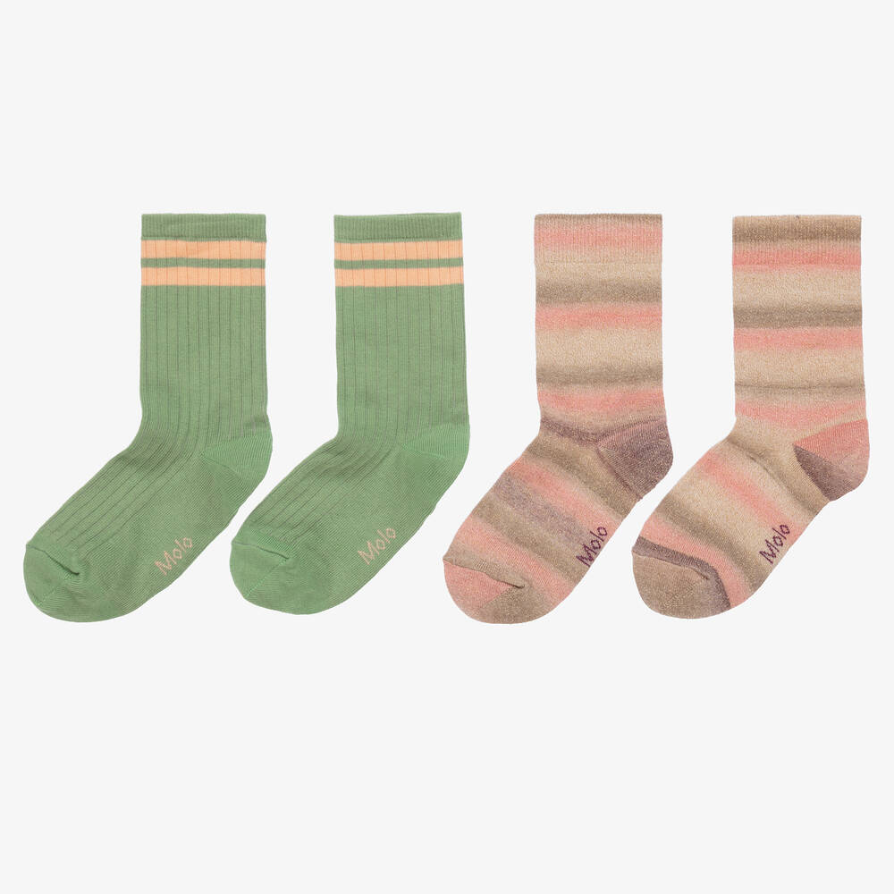 Molo-Бежевые и зеленые носки в полоску (2пары) | Childrensalon Outlet