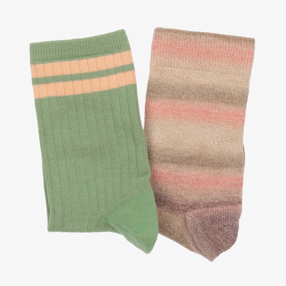 Molo-Бежевые и зеленые носки в полоску (2пары) | Childrensalon Outlet