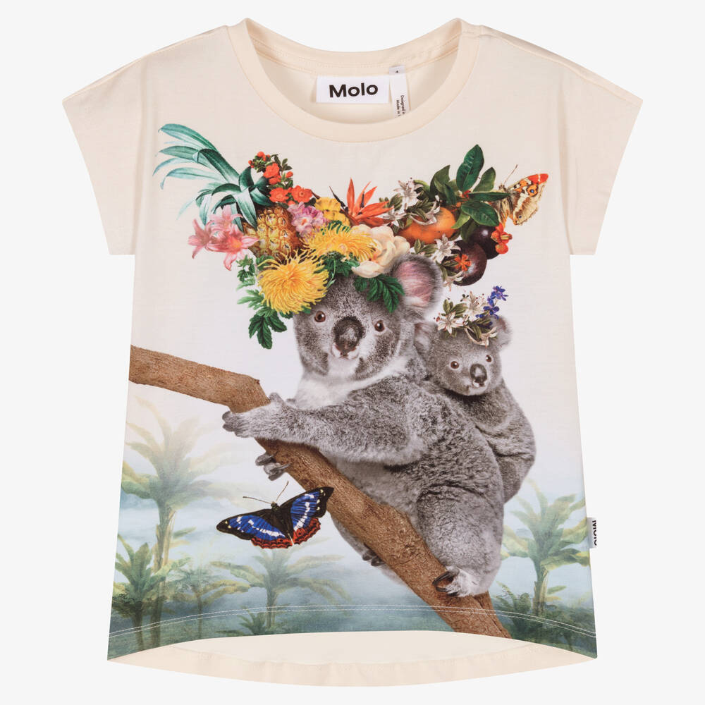 Molo - Girls Beige Koala T-Shirt | Childrensalon