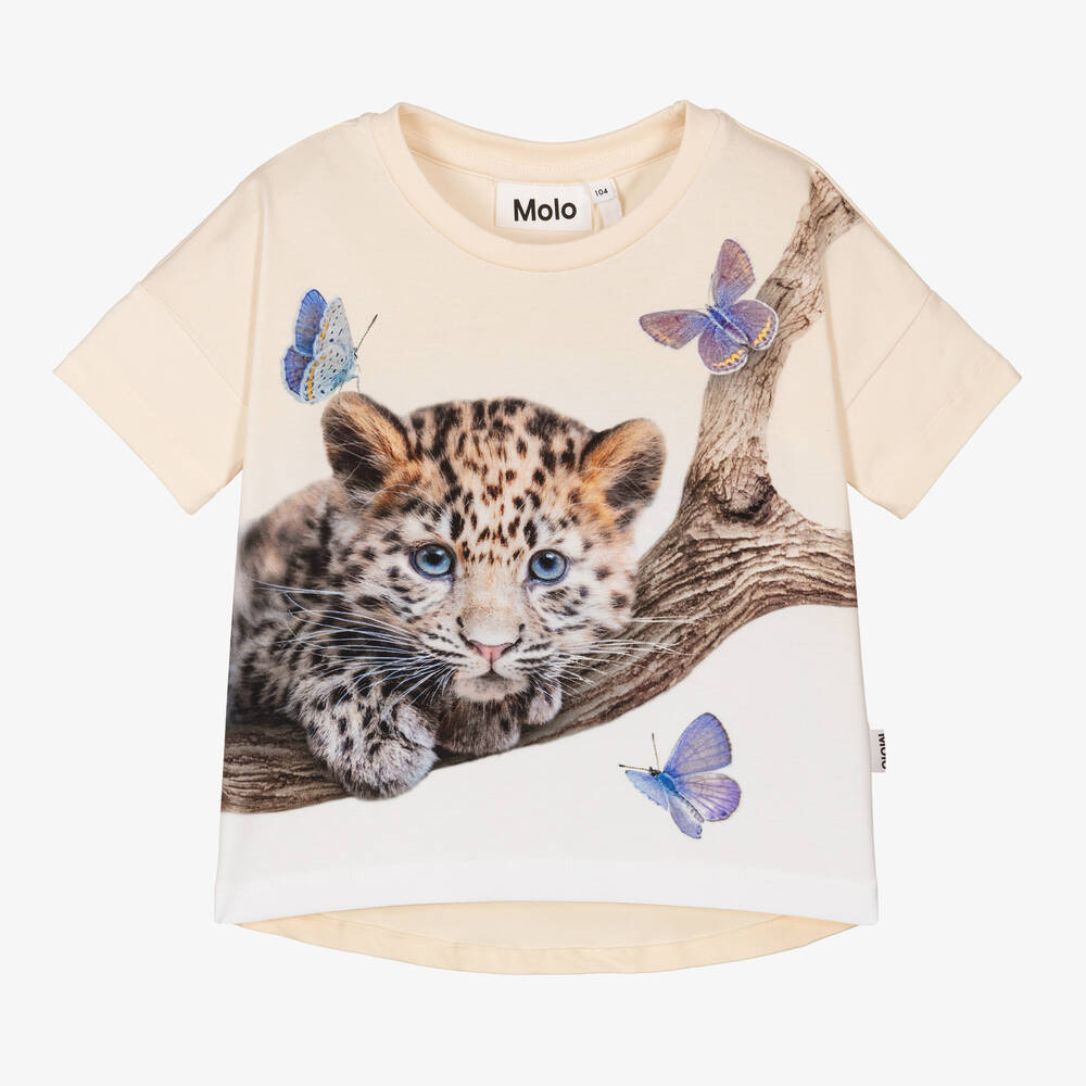 Molo-Girls Beige Leopard Cub T-Shirt | Childrensalon Outlet