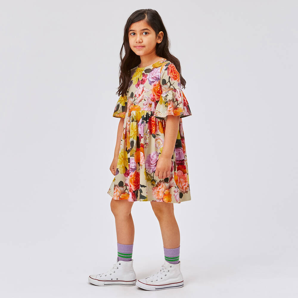 Molo-Бежево-оранжевое хлопковое платье с розами | Childrensalon Outlet