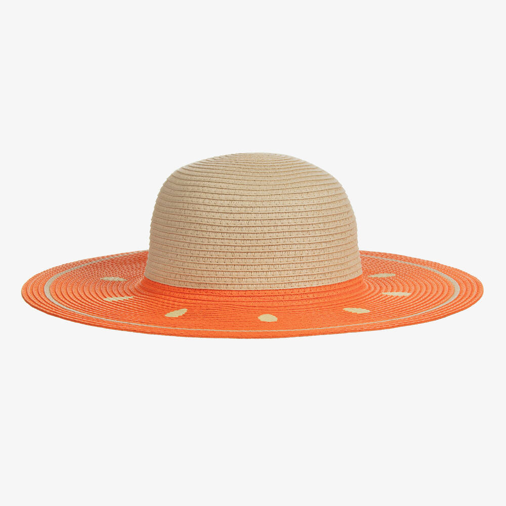 Molo - قبعة قش لون بيج وبرتقالي للبنات | Childrensalon
