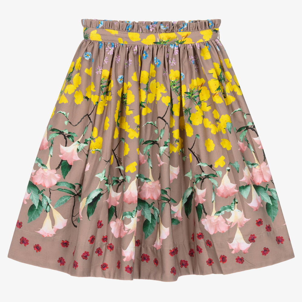 Molo - Girls Beige Organic Cotton Floral Skirt | Childrensalon