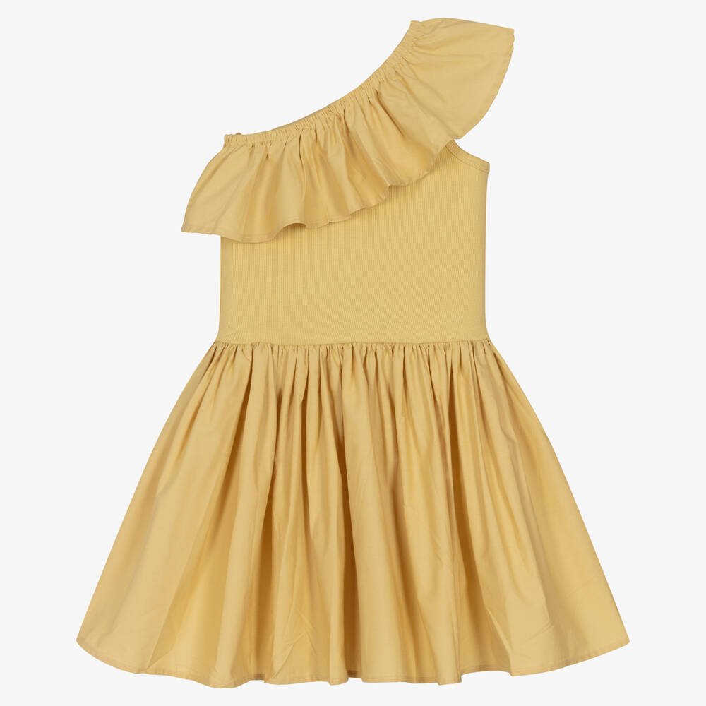 Molo - Girls Beige Organic Cotton Ruffle Dress | Childrensalon