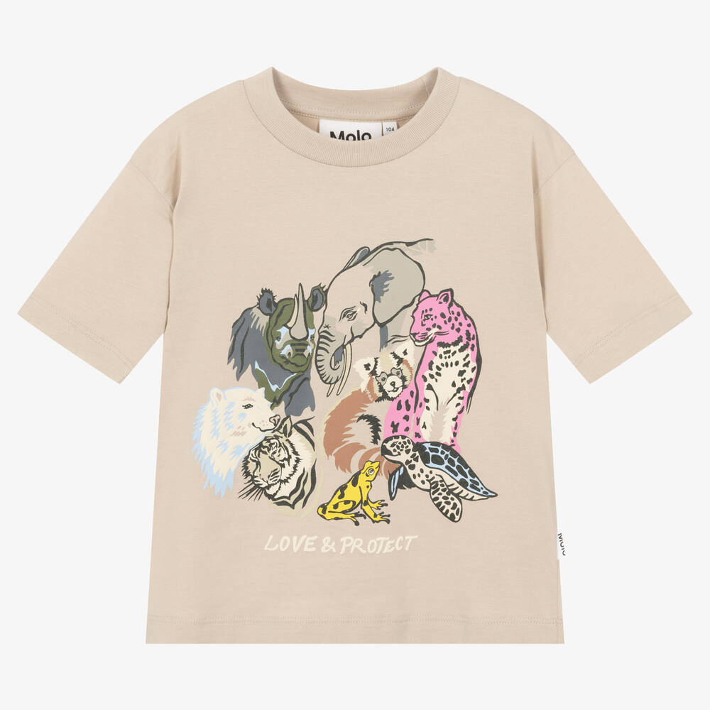 Molo - Girls Beige Organic Cotton T-Shirt | Childrensalon