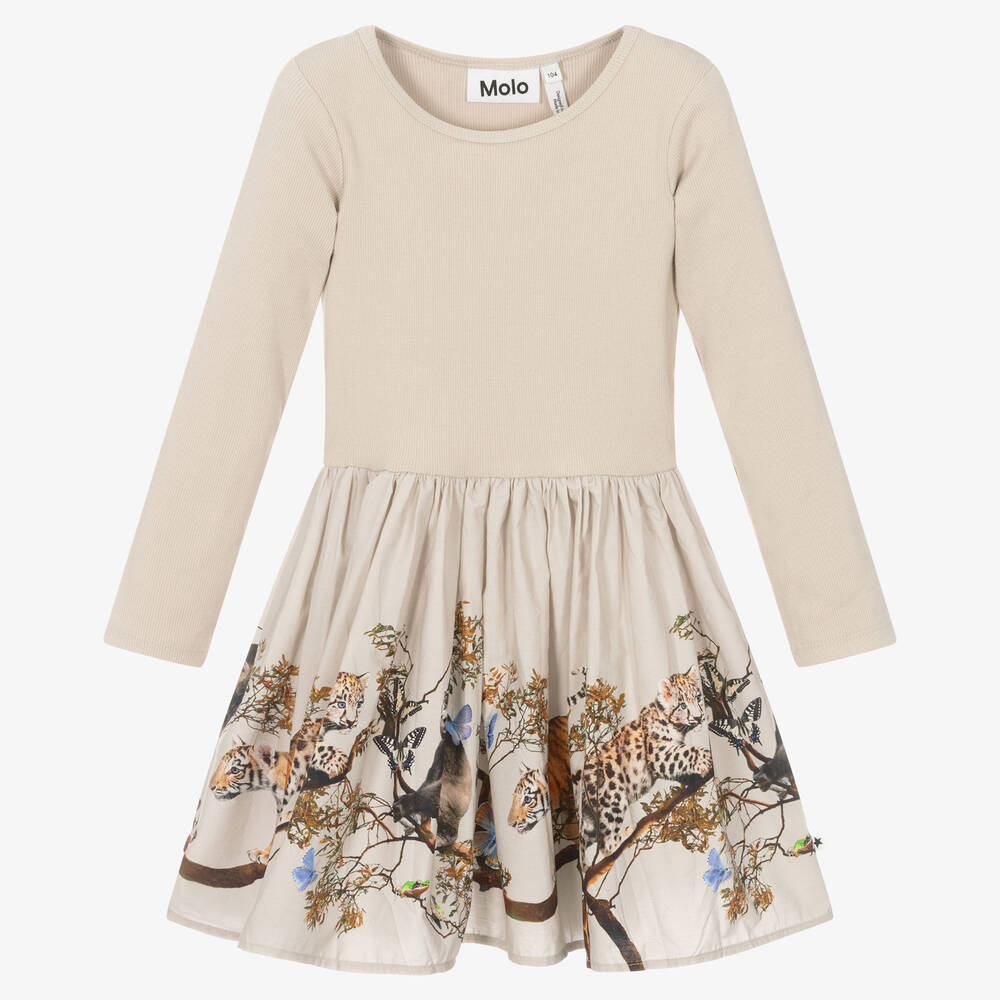 Molo - Girls Beige Organic Cotton Treetop Dress | Childrensalon