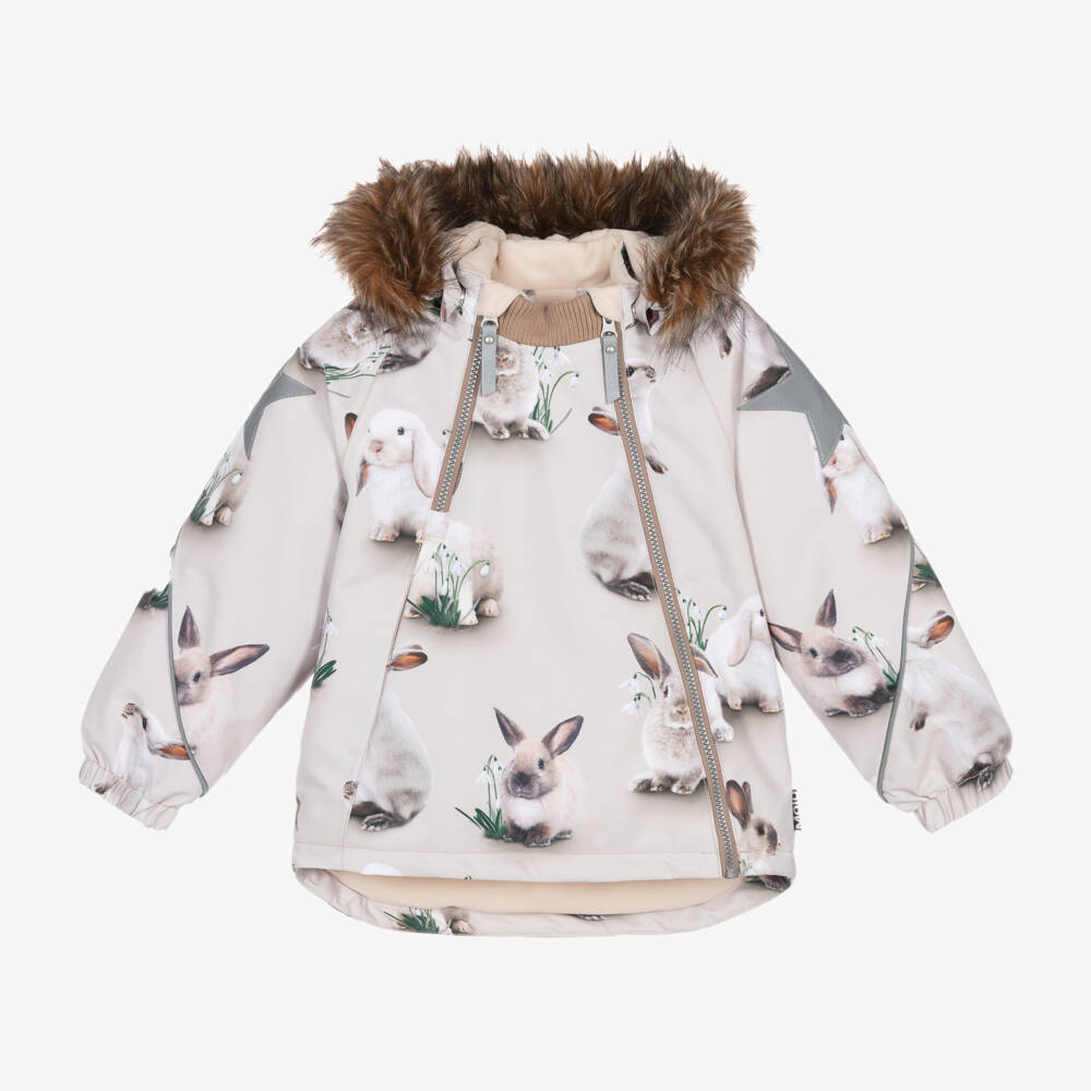 Molo-Girls Beige Rabbit Winter Parka | Childrensalon Outlet