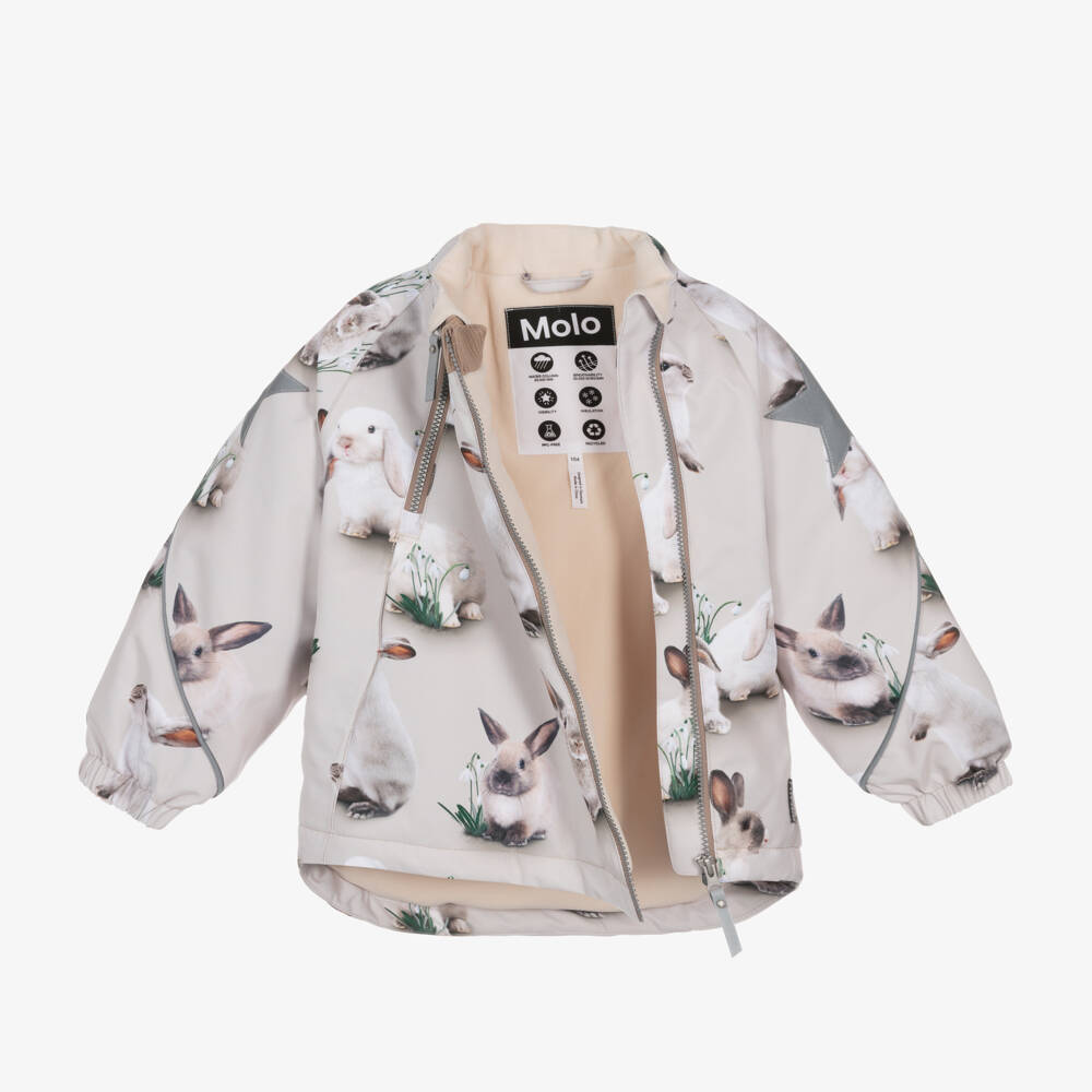 Molo-Girls Beige Rabbit Winter Parka | Childrensalon Outlet