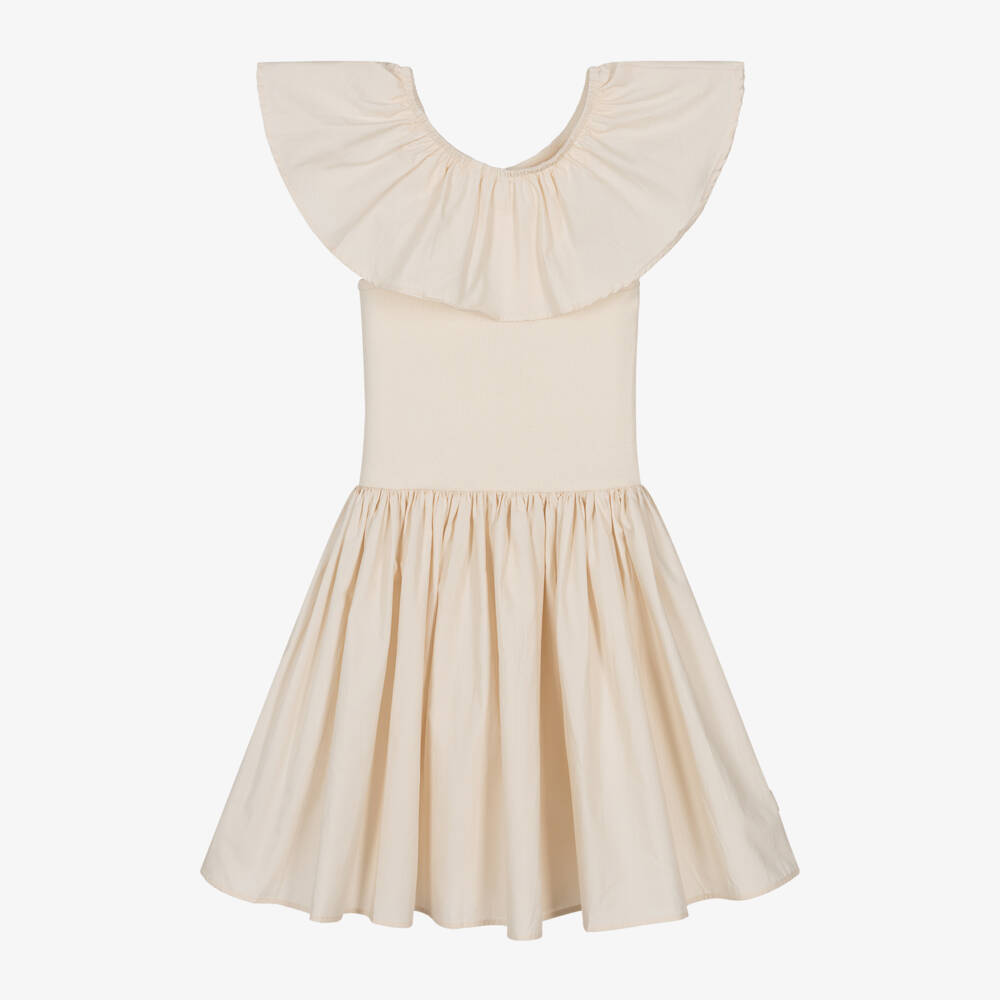 Molo-Girls Beige Ruffle Cotton Dress | Childrensalon Outlet