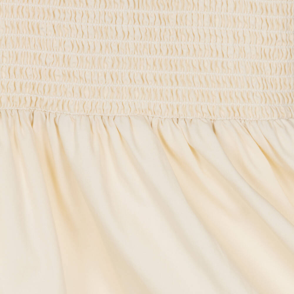 Molo-Girls Beige Shirred Organic Cotton Dress | Childrensalon Outlet