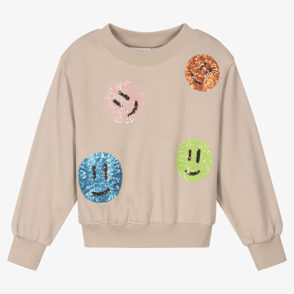 Molo - Beiges Sweatshirt mit Smileys (M) | Childrensalon