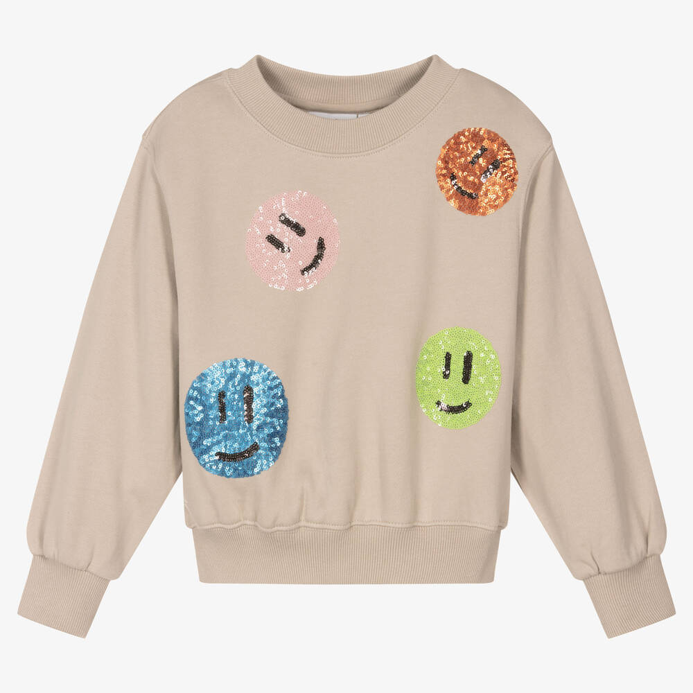 Molo - Sweat beige Smiling Face fille | Childrensalon