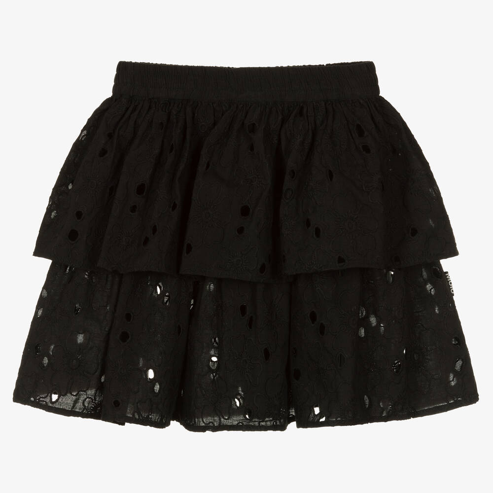 Molo - Girls Black Broiderie Anglaise Skirt | Childrensalon