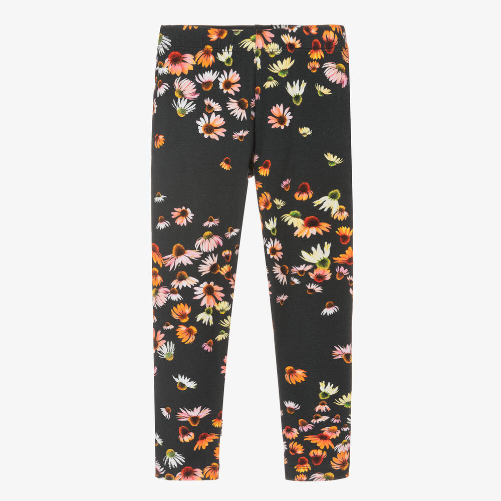 Molo - Girls Black Cotton Floral Leggings | Childrensalon