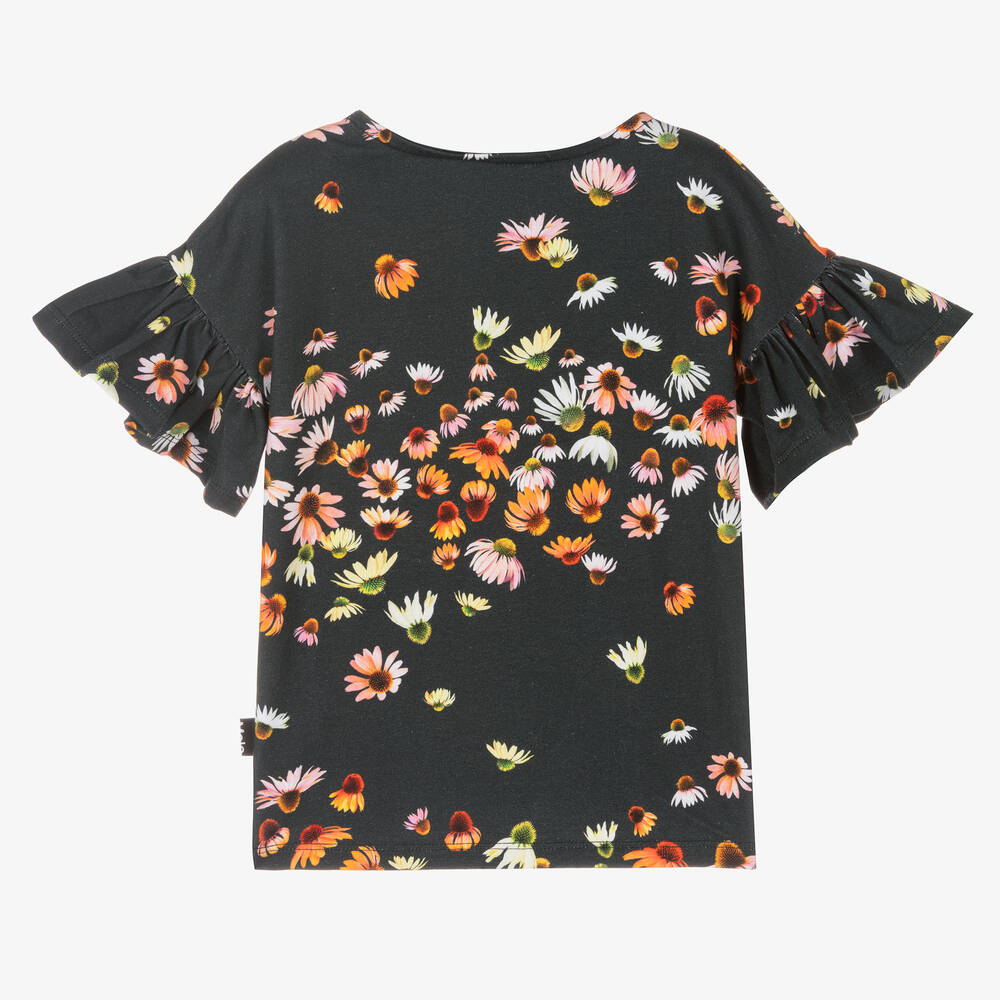 Molo-Girls Black Cotton Floral T-Shirt | Childrensalon Outlet