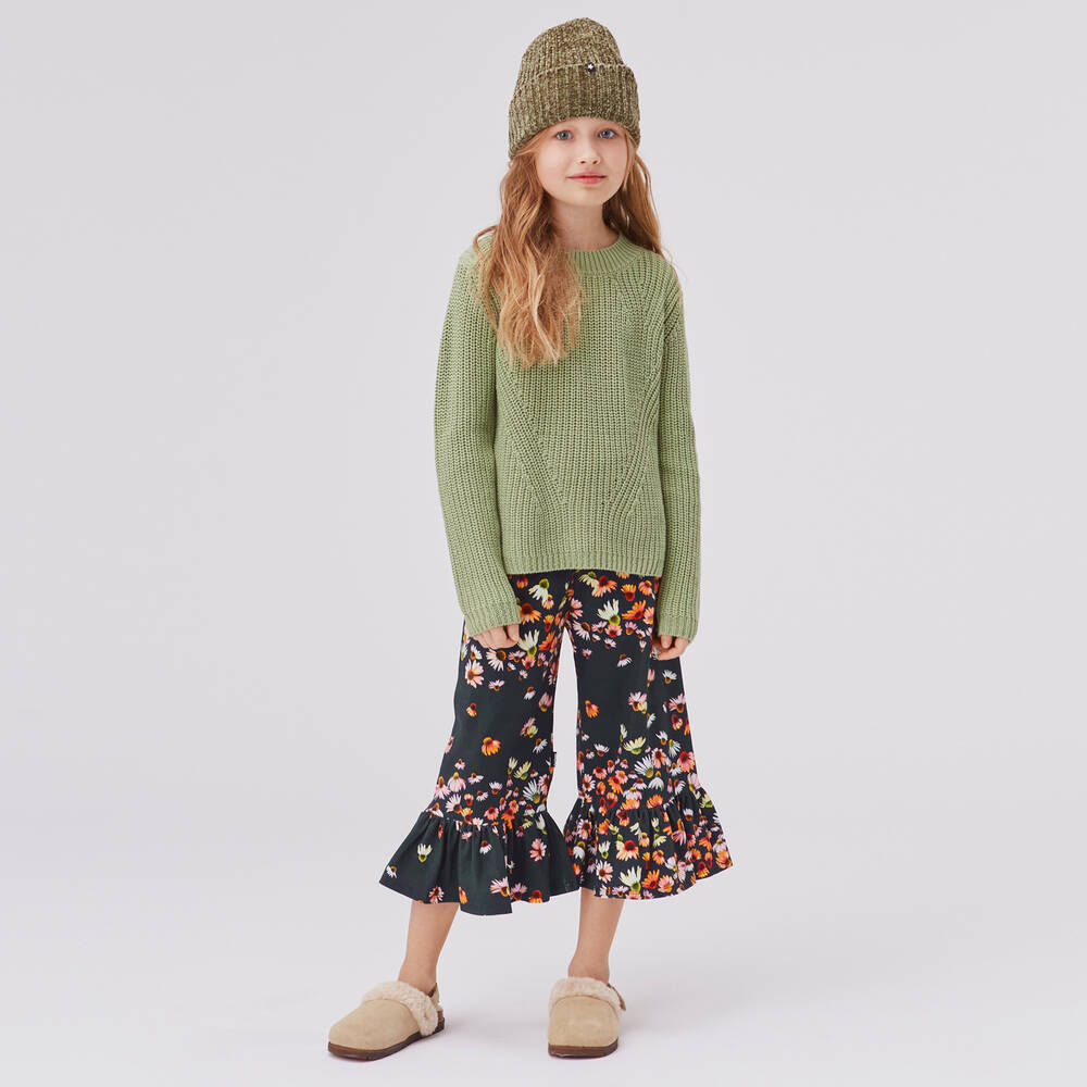 Molo-Girls Black Cotton Floral Trousers | Childrensalon Outlet