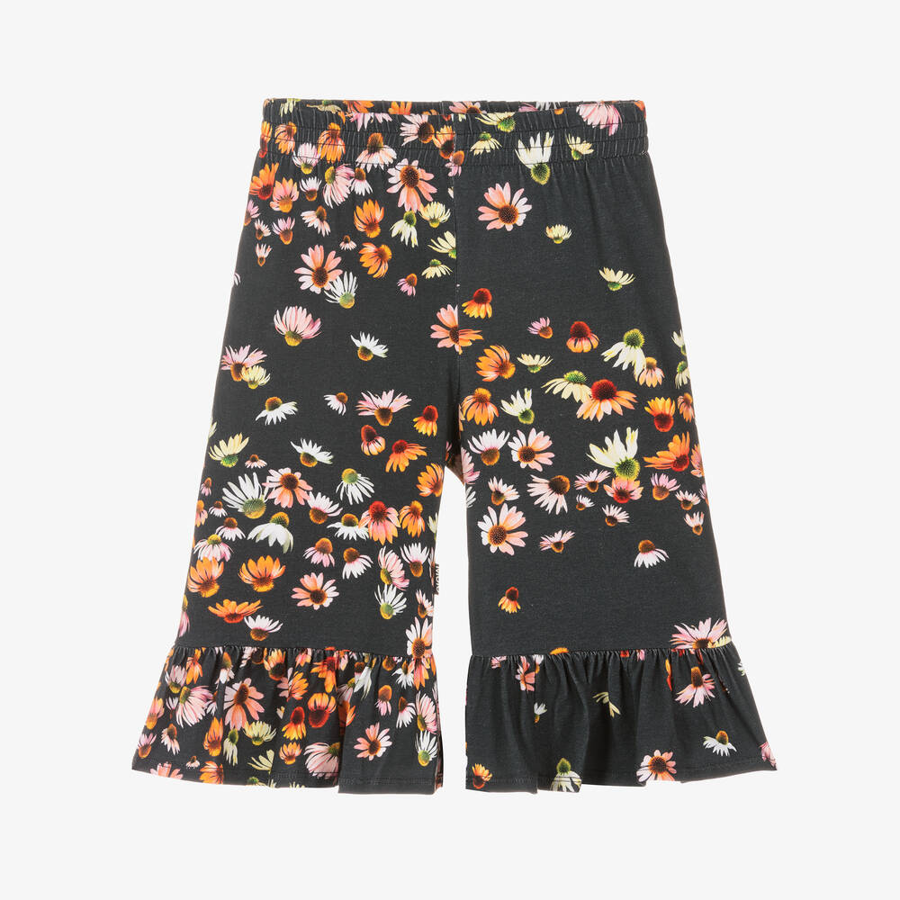 Molo - Girls Black Cotton Floral Trousers | Childrensalon