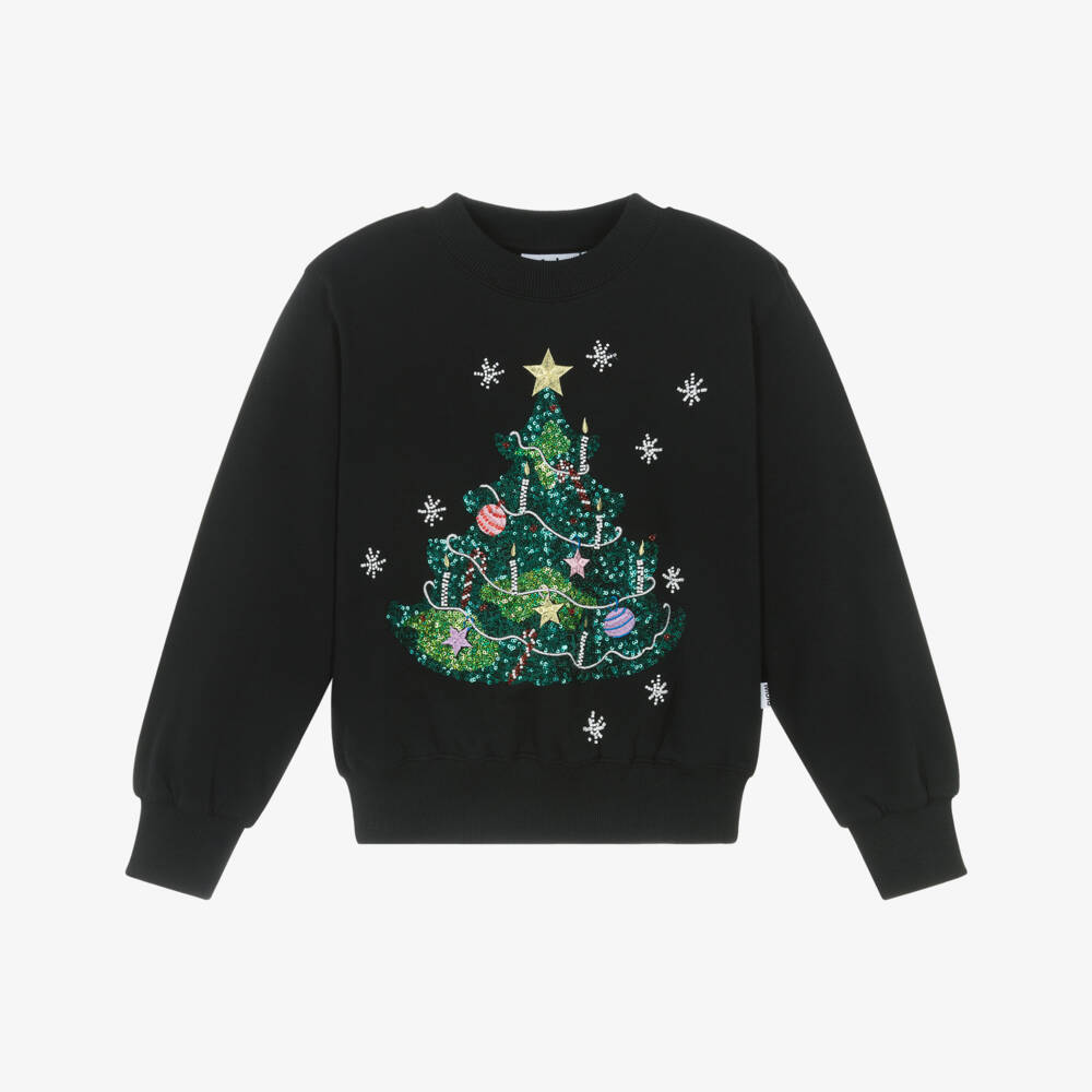 Molo-Girls Black Festive Cotton Sweatshirt | Childrensalon Outlet
