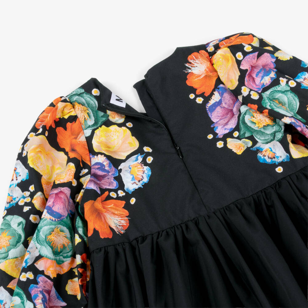 Molo-فستان أسود للبنات بأكمام مزينة بالورود | Childrensalon Outlet