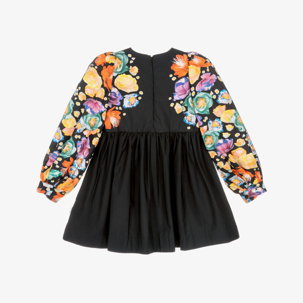 Molo-فستان أسود للبنات بأكمام مزينة بالورود | Childrensalon Outlet