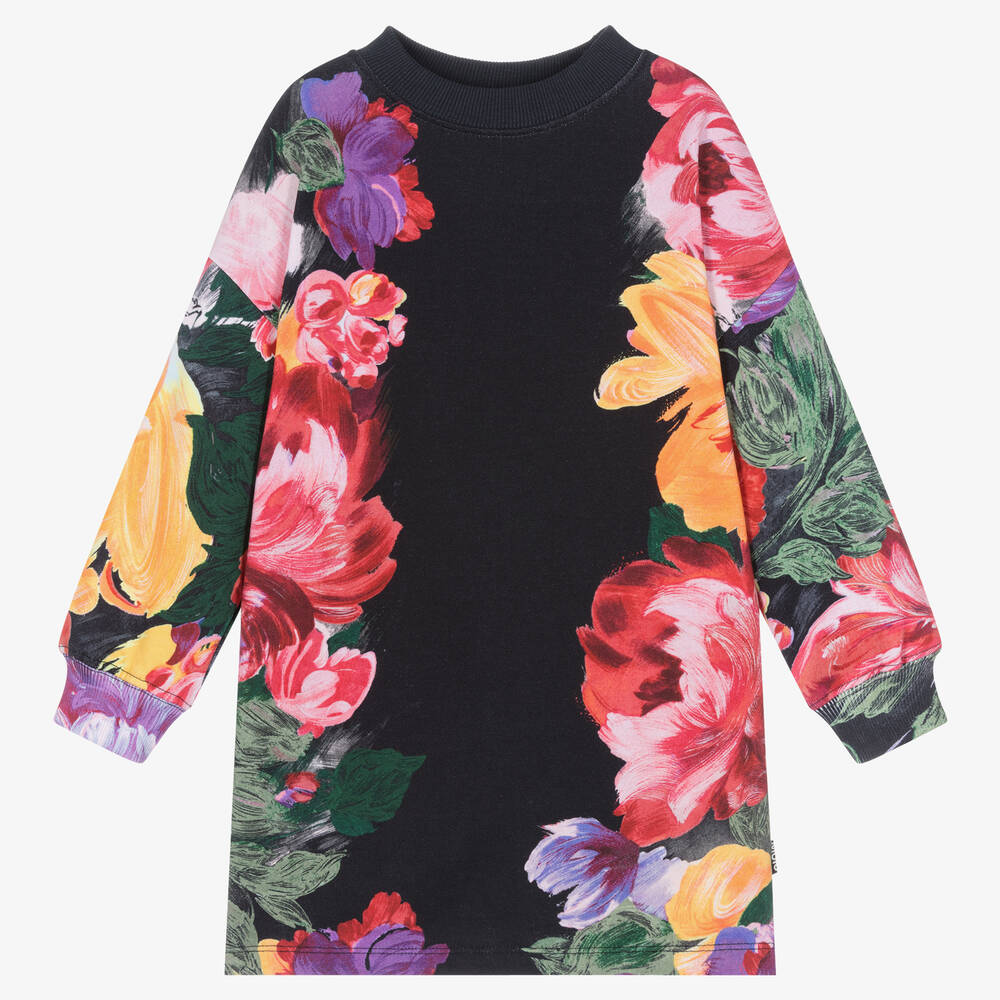 Molo - Girls Black Floral Sweatshirt Dress | Childrensalon