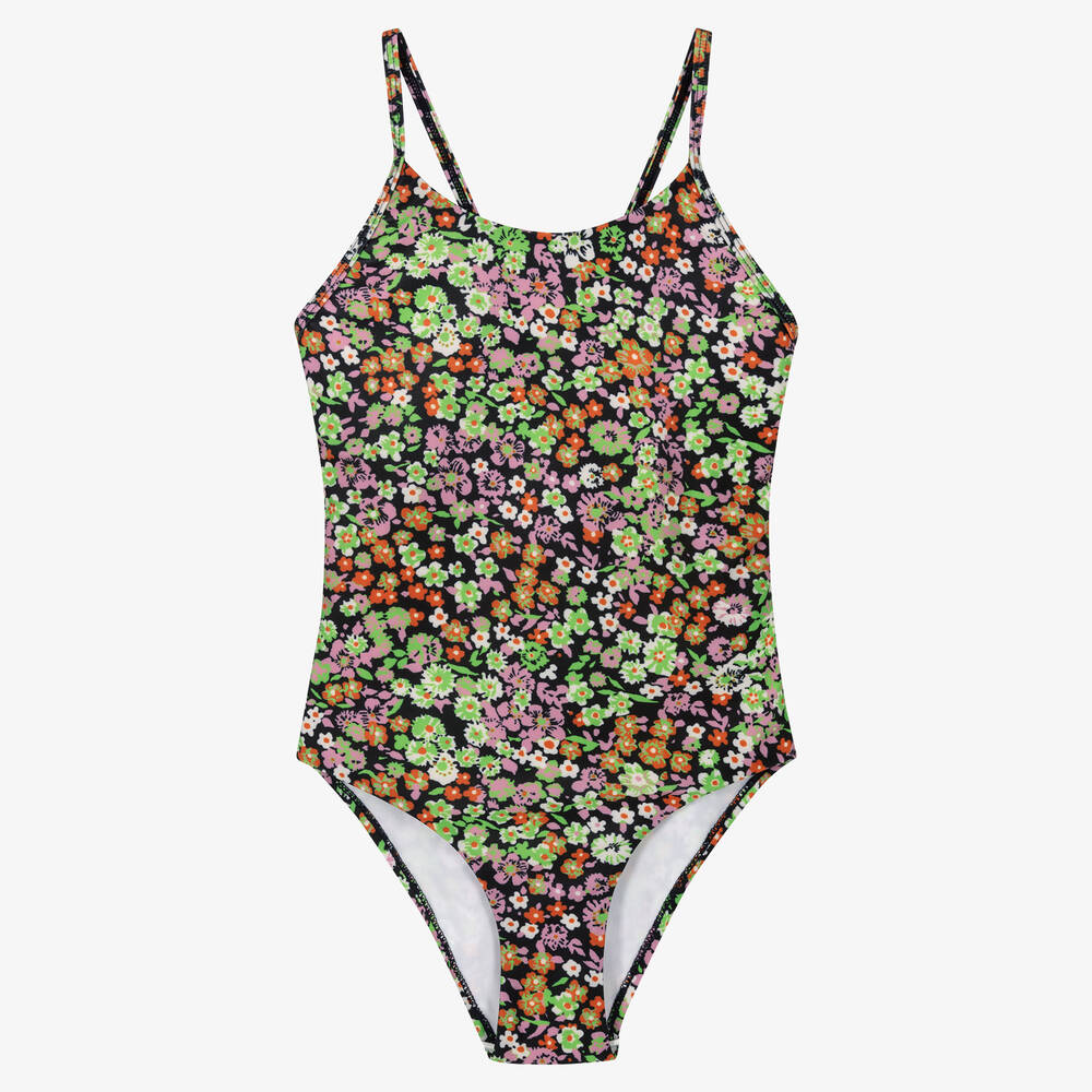 Molo - Girls Black Floral Swimsuit (UPF50+) | Childrensalon