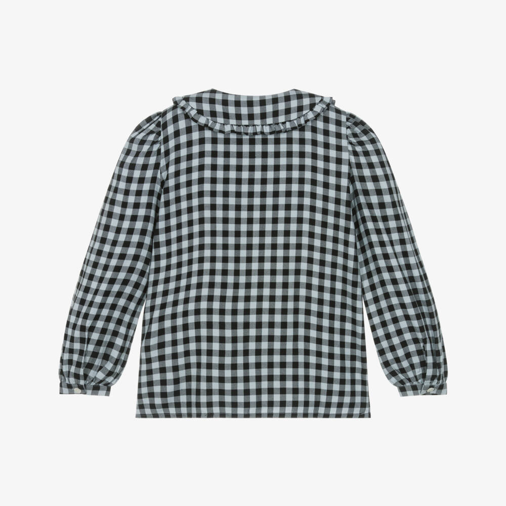 Molo-Girls Black Gingham Frill Collar Blouse | Childrensalon Outlet