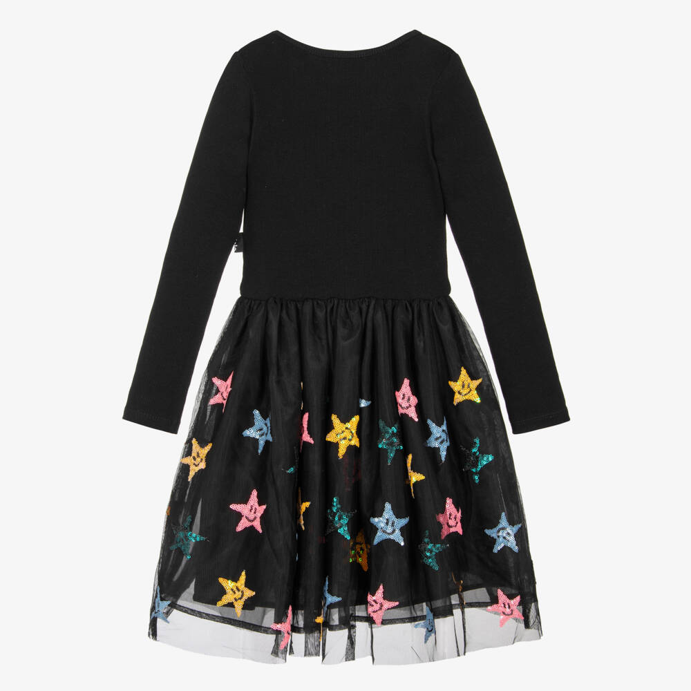 Molo-Girls Black Jersey & Tulle Dress with Sequin Stars | Childrensalon Outlet