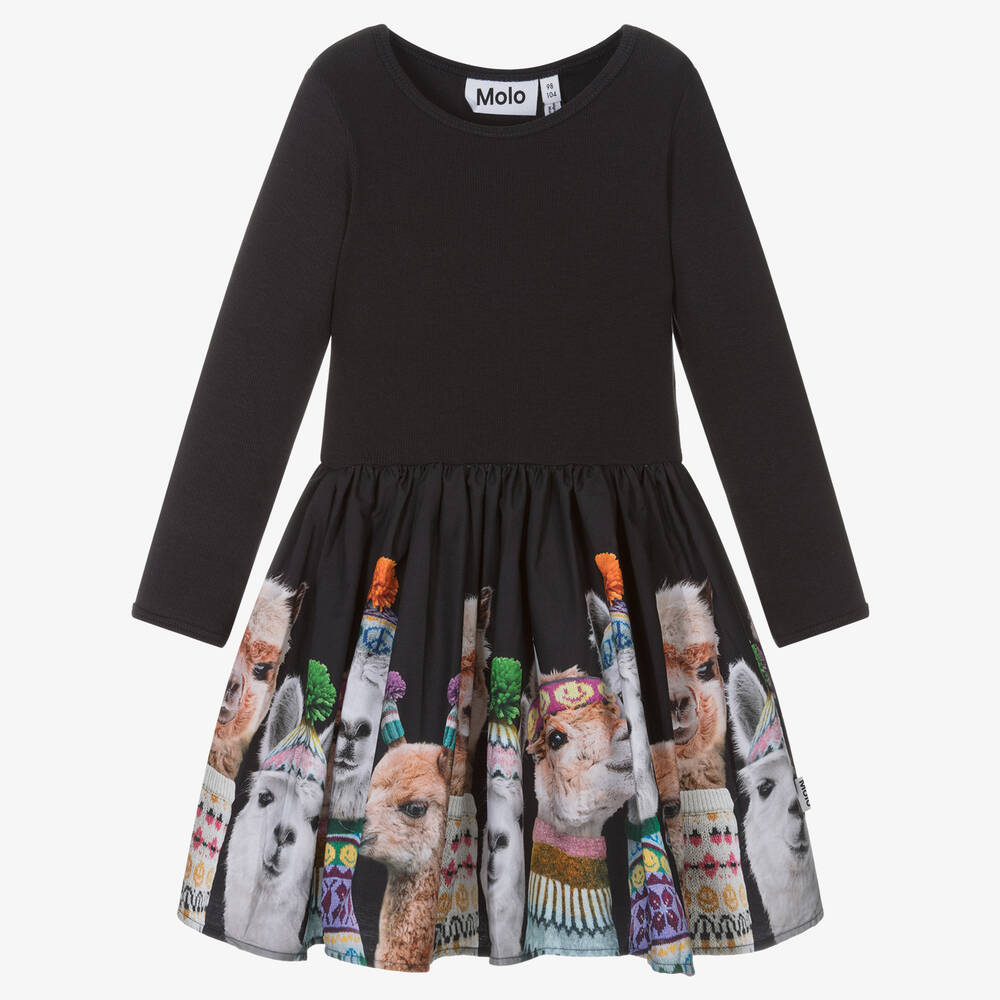 Molo - Girls Black Llama Print Dress | Childrensalon