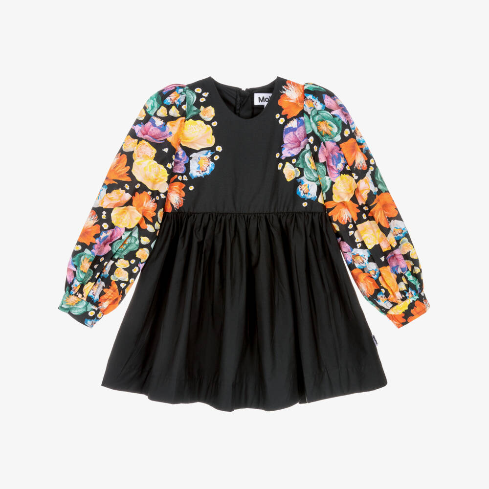 Molo-Платье с цветочными рукавами черное для девочек | Childrensalon Outlet