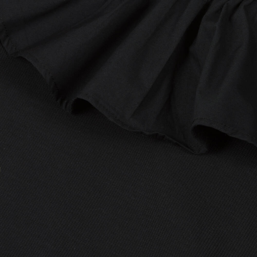 Molo-Girls Black Organic Cotton Ruffle Collar Top | Childrensalon Outlet