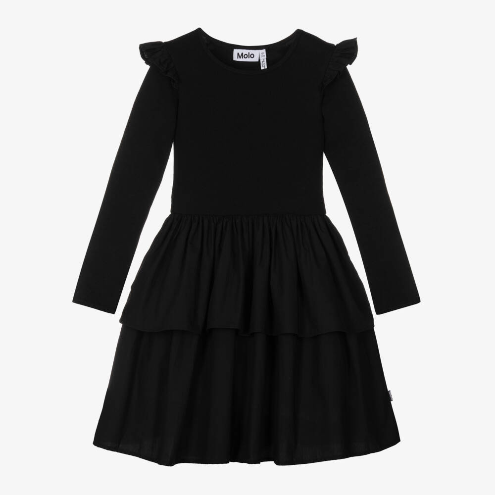 Molo-Girls Black Organic Cotton Ruffle Dress | Childrensalon Outlet