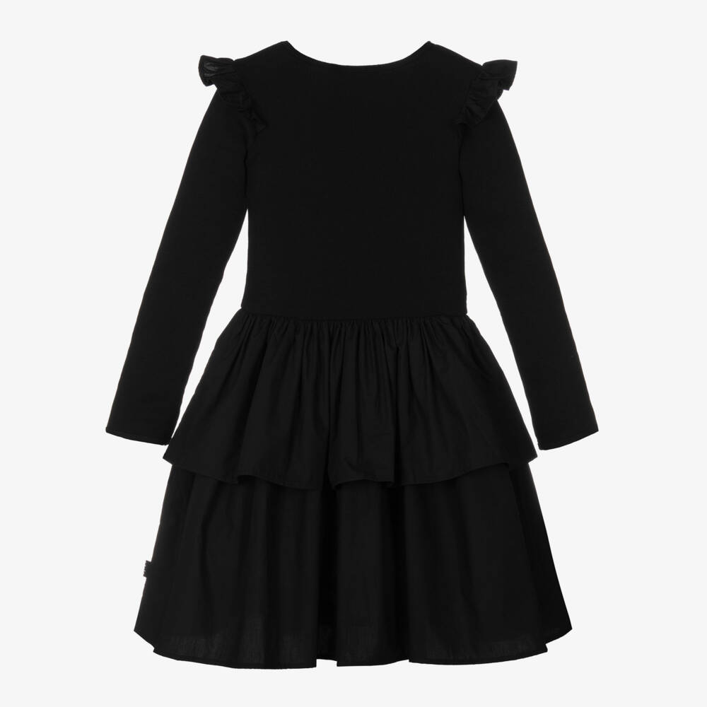 Molo-Girls Black Organic Cotton Ruffle Dress | Childrensalon Outlet
