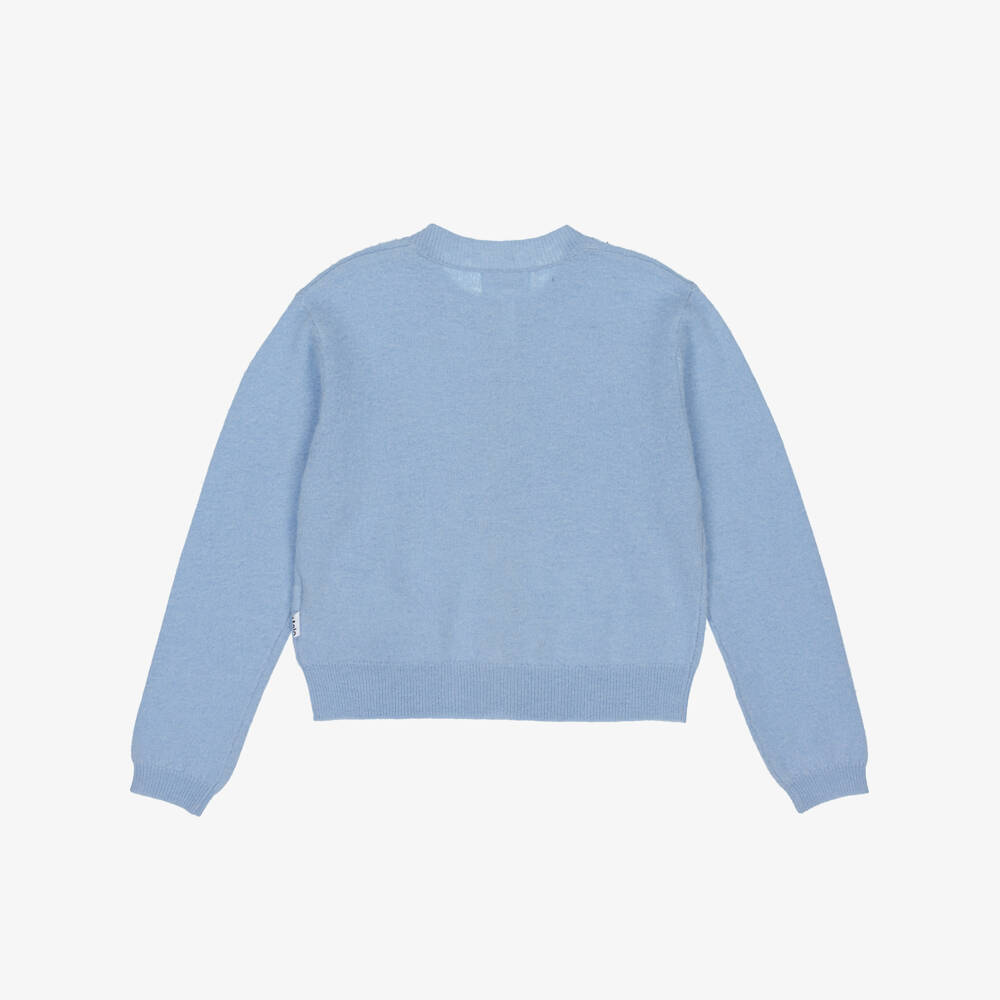 Molo-Girls Blue Beaded Snowflake Wool Knit Cardigan | Childrensalon Outlet