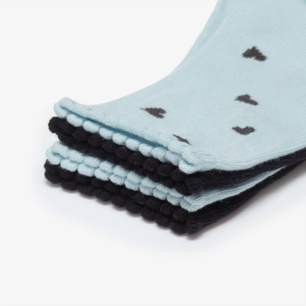 Molo-Girls Blue & Black Cotton Socks with Hearts (2 Pack) | Childrensalon Outlet
