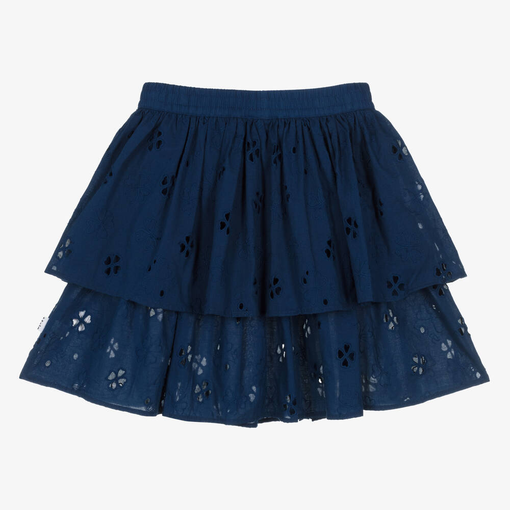 Molo-Girls Blue Broderie Anglaise Organic Cotton Skirt | Childrensalon Outlet