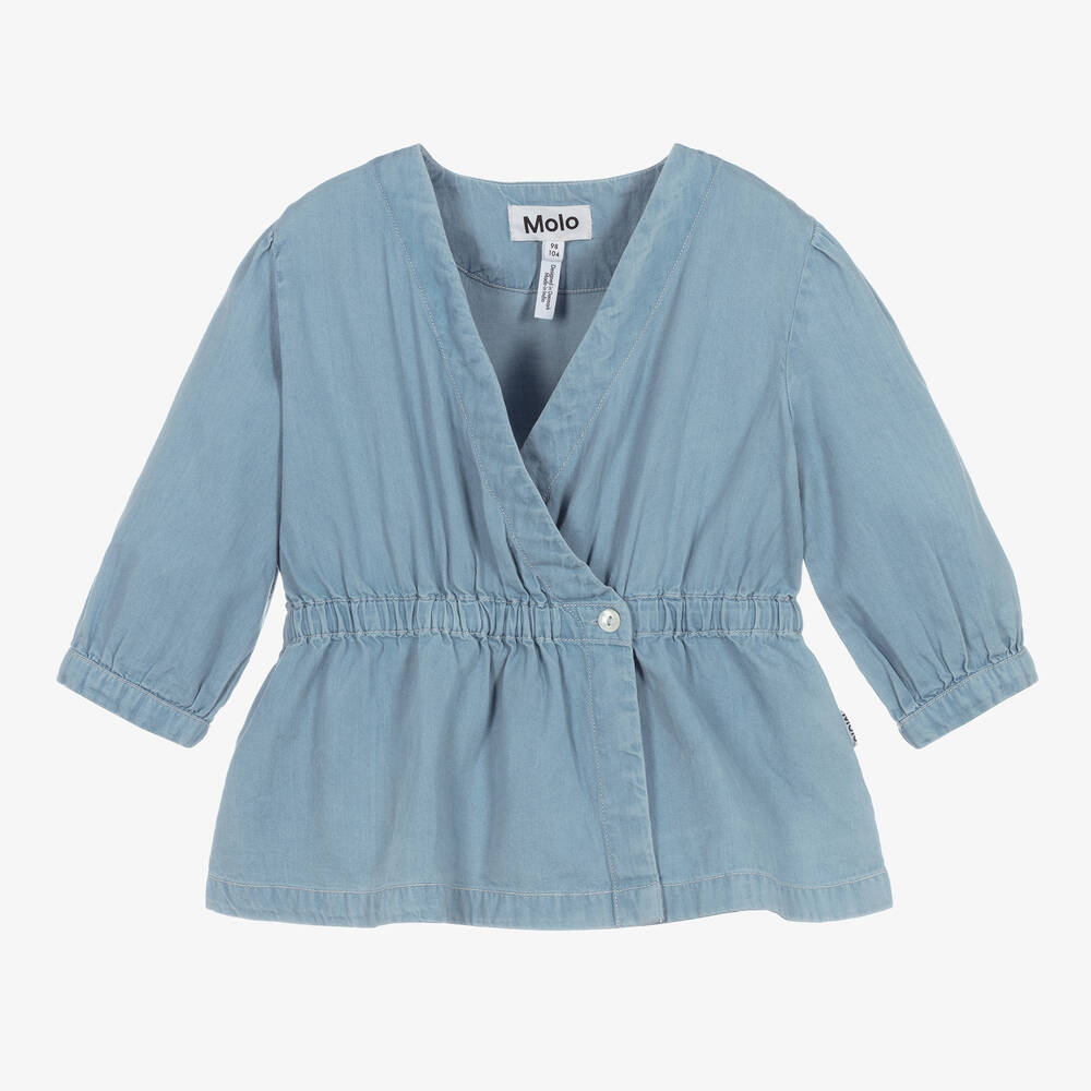 Molo - Girls Blue Chambray Blouse | Childrensalon