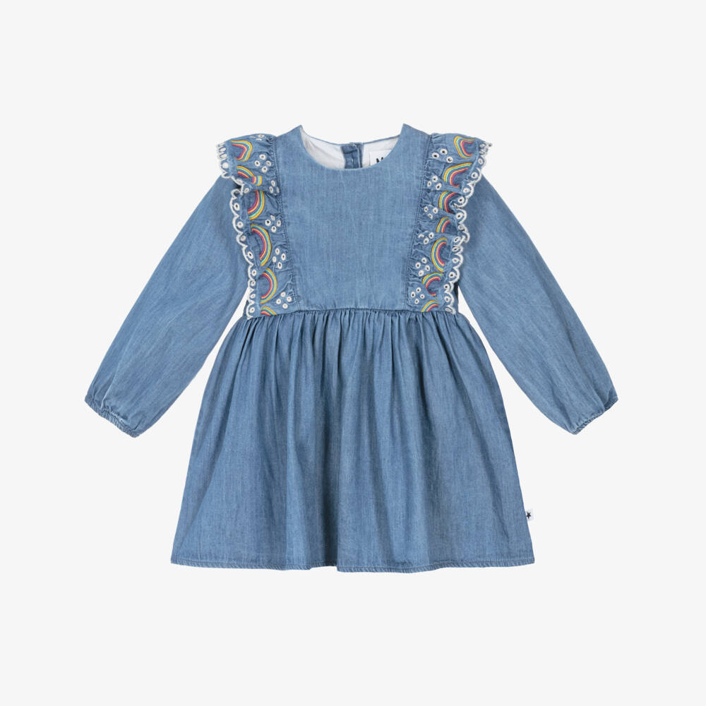 Molo-Платье из синего шамбре с радугой | Childrensalon Outlet