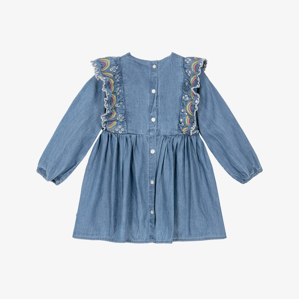 Molo-Платье из синего шамбре с радугой | Childrensalon Outlet