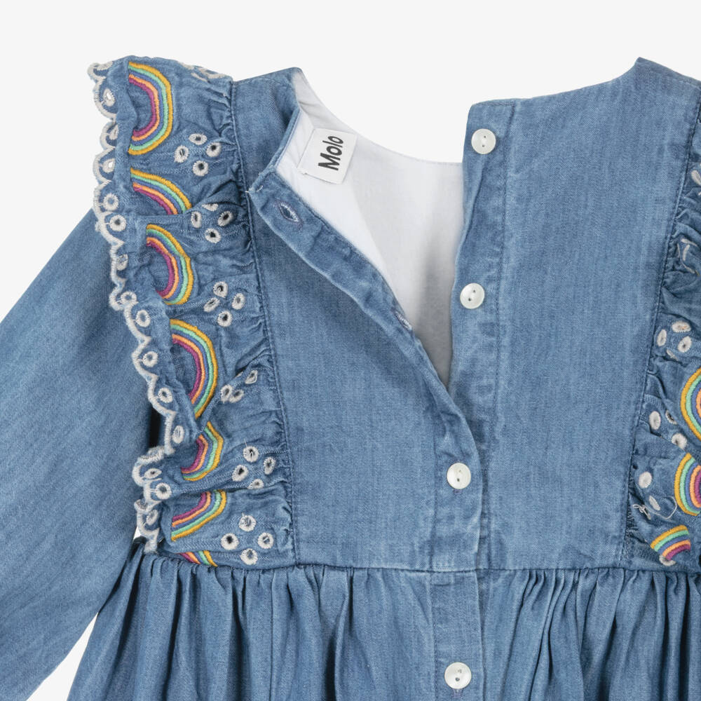 Molo-Платье из синего шамбре с радугой | Childrensalon Outlet