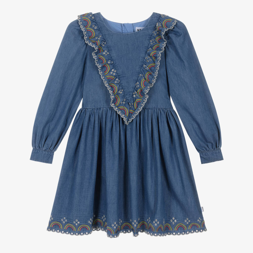 Molo-Синее джинсовое платье с оборками для девочек | Childrensalon Outlet