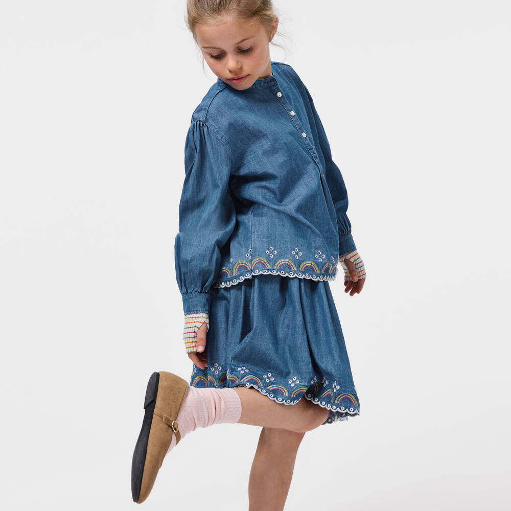 Molo-Голубая юбка из шамбре с вышивкой для девочек | Childrensalon Outlet