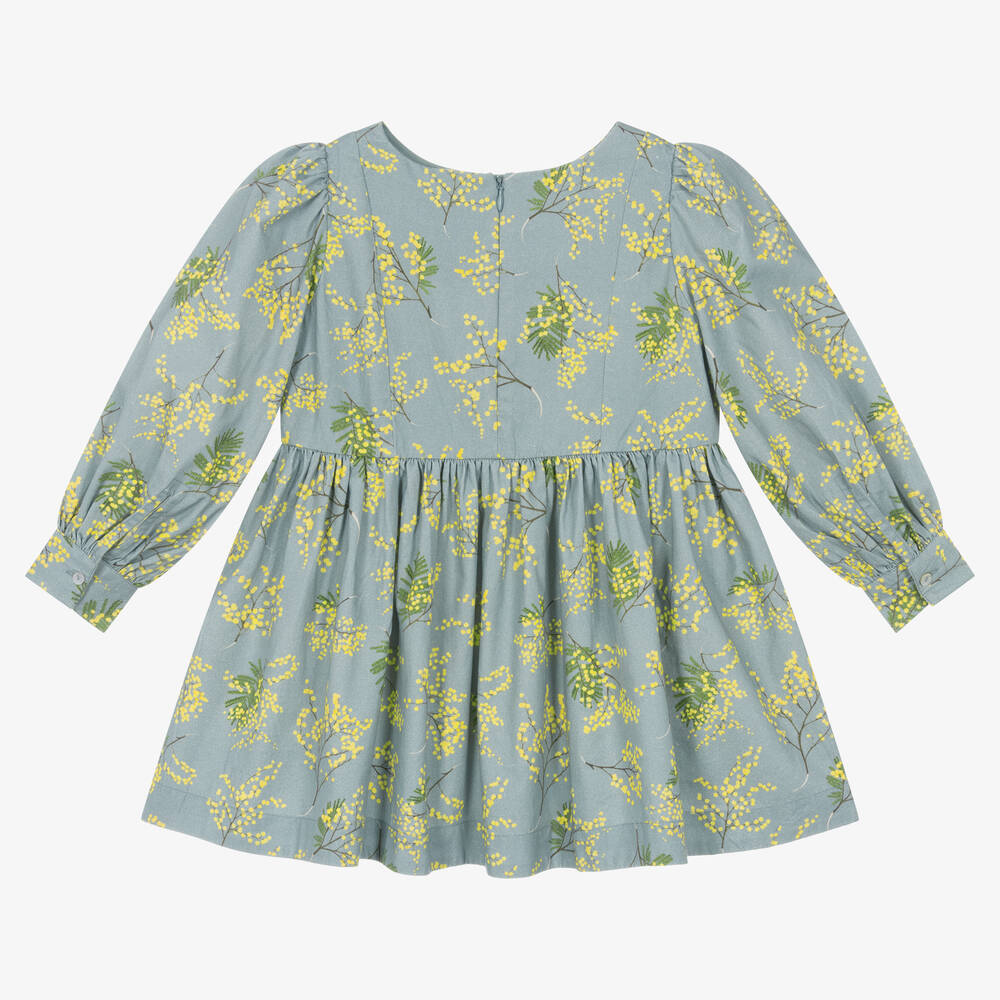 Molo-Girls Blue Cotton Floral Dress | Childrensalon Outlet