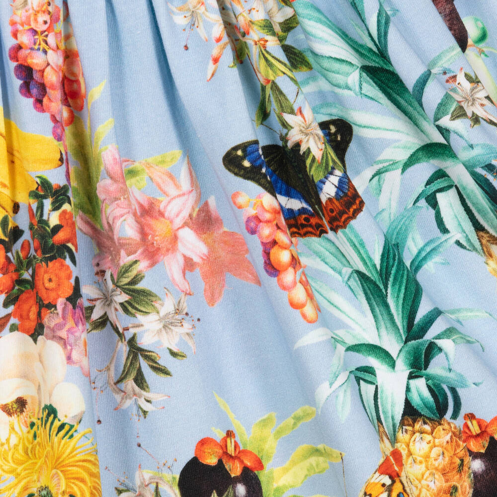 Molo-Girls Blue Cotton Floral & Fruits Dress | Childrensalon Outlet