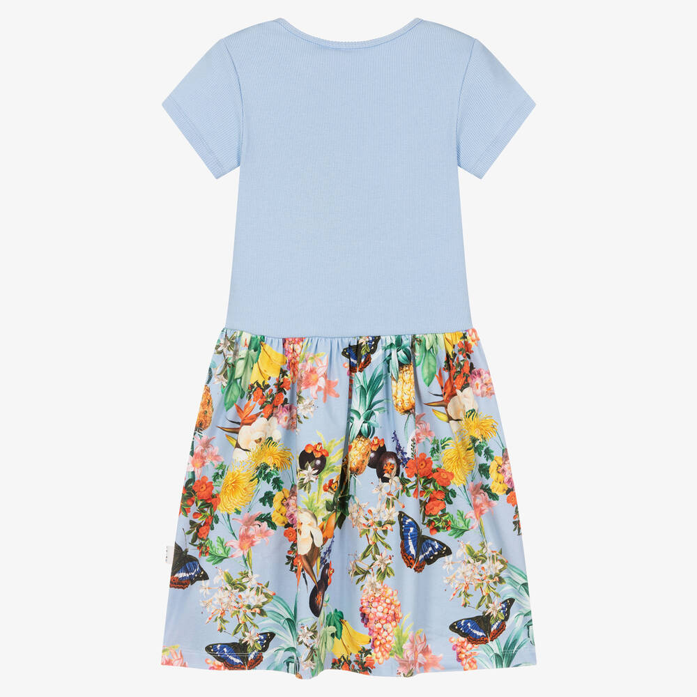 Molo-Girls Blue Cotton Floral & Fruits Dress | Childrensalon Outlet