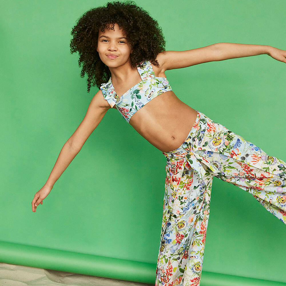 Molo-بنطلون قطن عضوي لون أزرق بطبعة ورود للبنات | Childrensalon Outlet