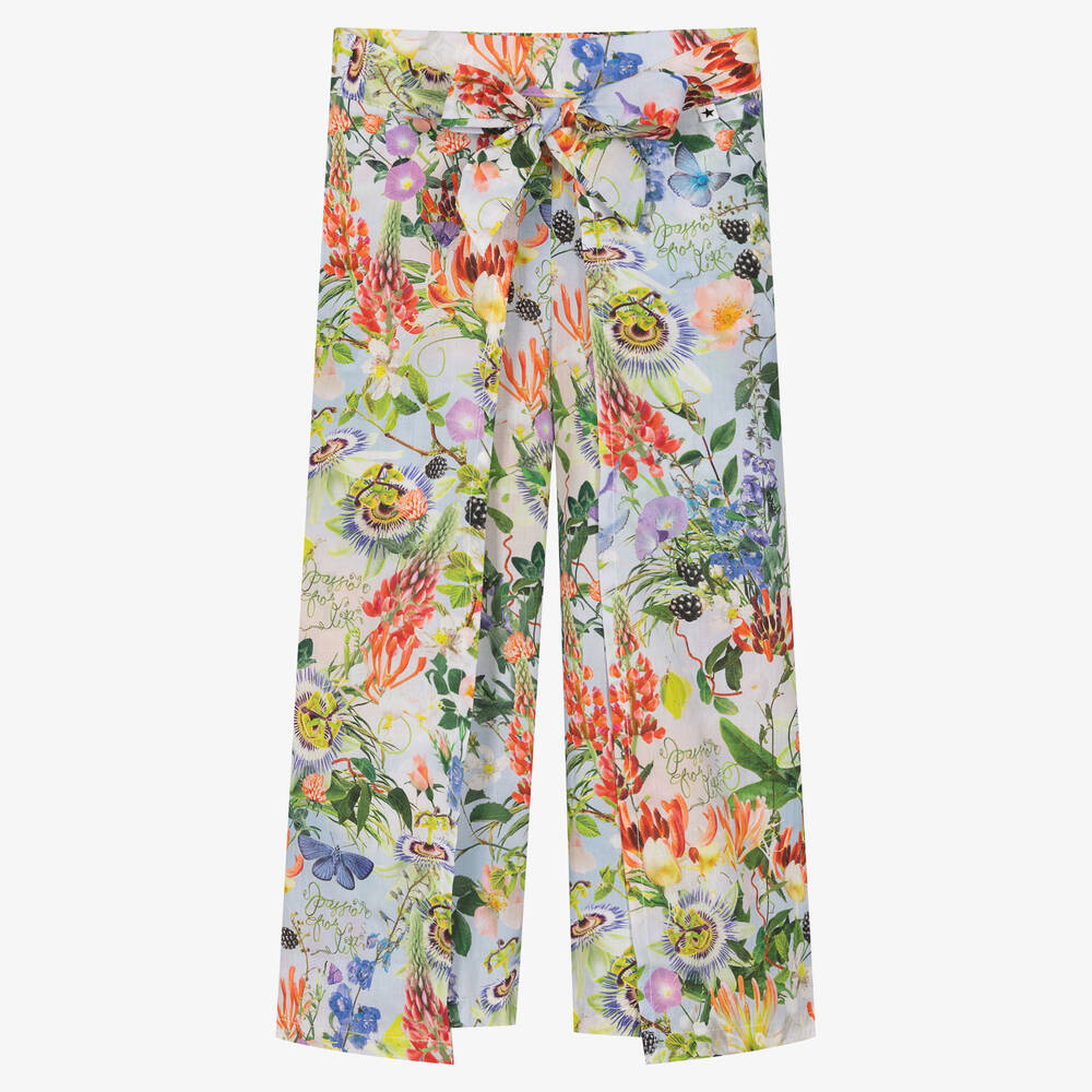 Molo - Girls Blue Cotton Floral Wrapped Trousers | Childrensalon